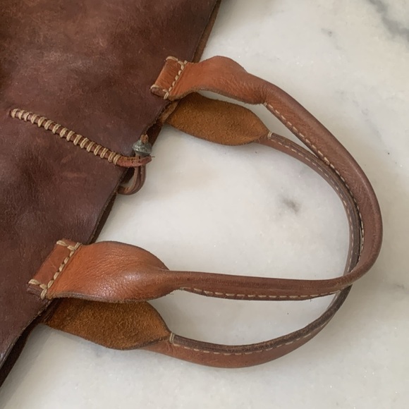 Henry Cuir Tote Embroidered Brown cow Hyde Leather Rustic Bohemian - Picture 7 of 14